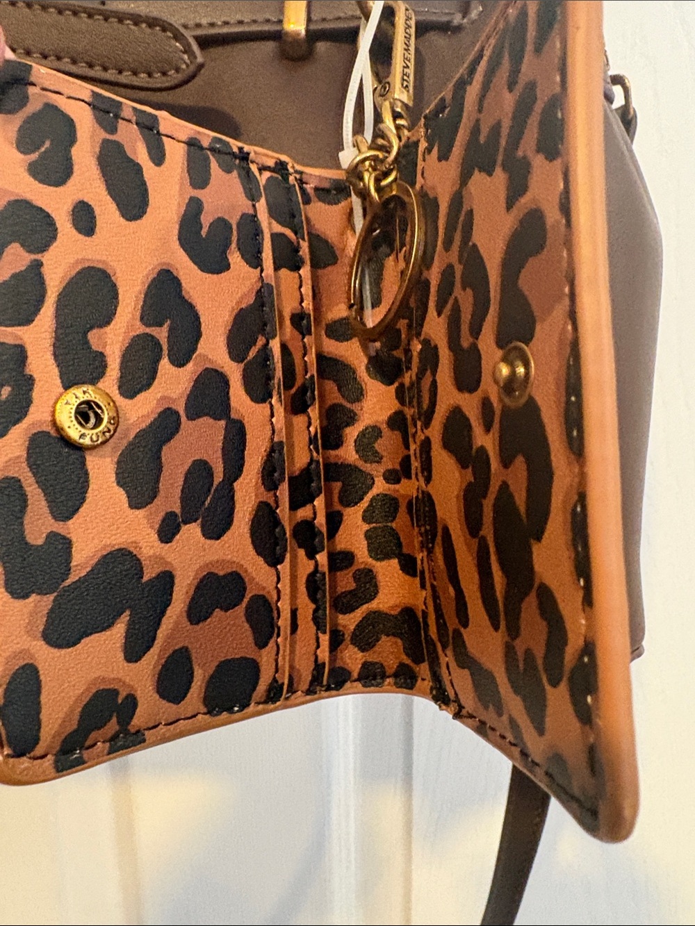 BNWT Steve Madden Chocolate Brown Satchel with Leopard Charm Wallet - Picture 4 of 9